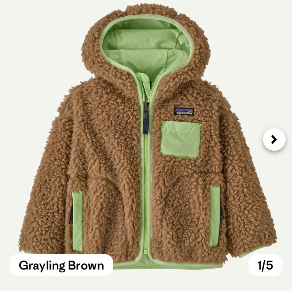 Patagonia Kids Retro-X® Fleece Hoody | Grayling Brown Lime Green | 2T